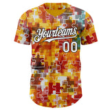 Custom Gold White-Black Puzzle 3D Pattern Design Authentic Baseball Jersey