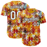 Custom Gold White-Black Puzzle 3D Pattern Design Authentic Baseball Jersey