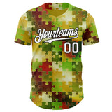 Custom Green White-Black Puzzle 3D Pattern Design Authentic Baseball Jersey