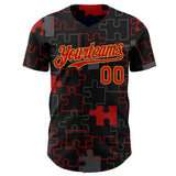 Custom Black Red-Old Gold Puzzle 3D Pattern Design Authentic Baseball Jersey