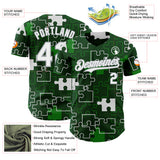 Custom Green White-Gray Puzzle 3D Pattern Design Authentic Baseball Jersey