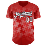 Custom Red White-Black Puzzle 3D Pattern Design Authentic Baseball Jersey