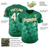 Custom Kelly Green White-Old Gold Puzzle 3D Pattern Design Authentic Baseball Jersey