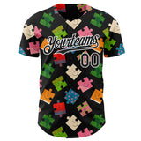 Custom Black-White Puzzle 3D Pattern Design Authentic Baseball Jersey