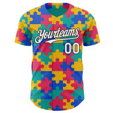 Custom Teal White-Black Puzzle 3D Pattern Design Authentic Baseball Jersey