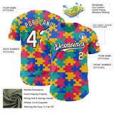 Custom Teal White-Black Puzzle 3D Pattern Design Authentic Baseball Jersey