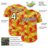 Custom Green White Red-Black Puzzle 3D Pattern Design Authentic Baseball Jersey