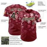 Custom Crimson Black-Cream Puzzle 3D Pattern Design Authentic Baseball Jersey