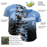 Custom Light Blue Black-White Half Camo Ombre Authentic Baseball Jersey