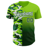 Custom Neon Green Green-White Half Camo Ombre Authentic Baseball Jersey