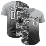 Custom Gray White-Black Half Camo Ombre Authentic Baseball Jersey