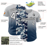 Custom White Blue-Black Half Camo Ombre Authentic Baseball Jersey