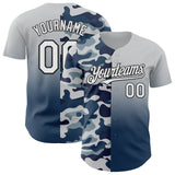 Custom White Blue-Black Half Camo Ombre Authentic Baseball Jersey