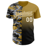 Custom Old Gold White-Black Half Camo Ombre Authentic Baseball Jersey