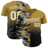 Custom Old Gold White-Black Half Camo Ombre Authentic Baseball Jersey