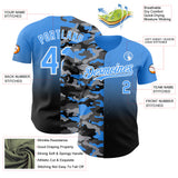 Custom Electric Blue Black-White Half Camo Ombre Authentic Baseball Jersey