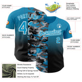 Custom Panther Blue Black-White Half Camo Ombre Authentic Baseball Jersey