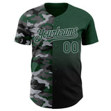 Custom Green Black-Gray Half Camo Ombre Authentic Baseball Jersey