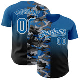 Custom Blue Black-White Half Camo Ombre Authentic Baseball Jersey