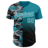 Custom Teal Black-White Half Camo Ombre Authentic Baseball Jersey