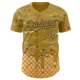 Custom Old Gold-Black Ice Cream Waffle Foodie Dessert Authentic Baseball Jersey
