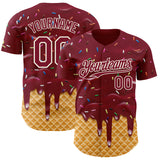 Custom Crimson-Cream Ice Cream Waffle Foodie Dessert Authentic Baseball Jersey