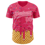 Custom Neon Pink-White Ice Cream Waffle Foodie Dessert Authentic Baseball Jersey