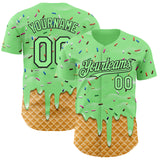 Custom Pea Green-Black Ice Cream Waffle Foodie Dessert Authentic Baseball Jersey