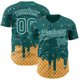 Custom Teal-White Ice Cream Waffle Foodie Dessert Authentic Baseball Jersey