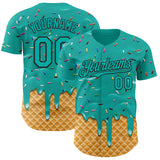 Custom Aqua-Black Ice Cream Waffle Foodie Dessert Authentic Baseball Jersey