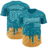 Custom Teal-White Ice Cream Waffle Foodie Dessert Authentic Baseball Jersey