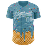 Custom Shadow Blue-White Ice Cream Waffle Foodie Dessert Authentic Baseball Jersey