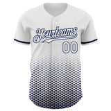 Custom White-Navy Geometric Hexagonal Dot Gradient Authentic Baseball Jersey