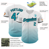 Custom White Teal-Black Geometric Hexagonal Dot Gradient Authentic Baseball Jersey