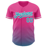 Custom Pink Teal-White Geometric Hexagonal Dot Gradient Authentic Baseball Jersey