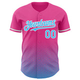 Custom Pink Sky Blue-White Geometric Hexagonal Dot Gradient Authentic Baseball Jersey