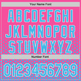 Custom Pink Sky Blue-White Geometric Hexagonal Dot Gradient Authentic Baseball Jersey