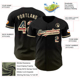 Custom Black Vintage USA Flag Olive-Cream Geometric Hexagonal Dot Gradient Authentic Baseball Jersey