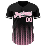 Custom Black Light Pink-White Geometric Hexagonal Dot Gradient Authentic Baseball Jersey