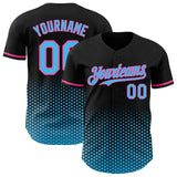 Custom Black Sky Blue-Pink Geometric Hexagonal Dot Gradient Authentic Baseball Jersey
