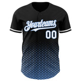 Custom Black White-Light Blue Geometric Hexagonal Dot Gradient Authentic Baseball Jersey