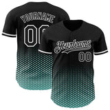 Custom Black Ice Blue-White Geometric Hexagonal Dot Gradient Authentic Baseball Jersey