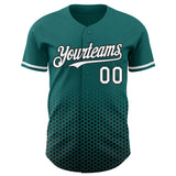 Custom Teal White-Black Geometric Hexagonal Dot Gradient Authentic Baseball Jersey
