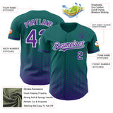Custom Teal Purple-White Geometric Hexagonal Dot Gradient Authentic Baseball Jersey