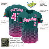 Custom Teal Pink-White Geometric Hexagonal Dot Gradient Authentic Baseball Jersey