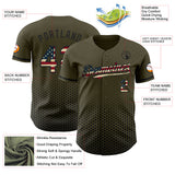 Custom Olive Vintage USA Flag-Black Geometric Hexagonal Dot Gradient Authentic Baseball Jersey