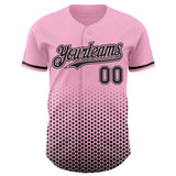 Custom Light Pink-Black Geometric Hexagonal Dot Gradient Authentic Baseball Jersey