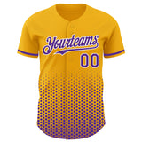 Custom Gold Purple-White Geometric Hexagonal Dot Gradient Authentic Baseball Jersey