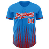 Custom Electric Blue Red-White Geometric Hexagonal Dot Gradient Authentic Baseball Jersey