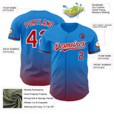 Custom Electric Blue Red-White Geometric Hexagonal Dot Gradient Authentic Baseball Jersey